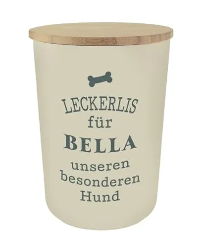 History & Heraldry Personalisierte Futterdose, Vorratsdose zur Aufbewahrung m.Holzdeckel u. Silikondichtung f.Katzen u. Hunde Accessoires - Leckerlidose Bella
