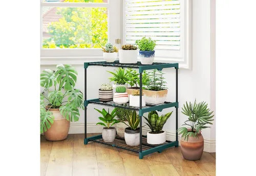 Outsunny Pflanzentreppe 3-Etagen (Blumenständer, 1 St., Pflanzenständer), für Garten Balkon Deko, Dunkelgrün