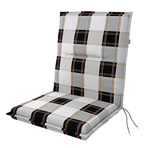 Doppler Auflage für Niederlehner Spot schwarz beige kariert I Gartenstuhl-Polster 100x48x5cm aus Baumwolle & Polyester I Sitzauflage weich & bequem I Sitzkissen zum Festbinden an Gartenstuhl