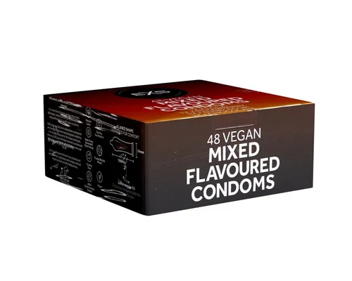 Kondome mit Geschmack - 48er Packung, Gemischte Aromen - Empfängnisverhütung: Bunte Kondome mit verschiedenen Aromen für ein aufregendes Erlebnis, ideal für mehr Spaß und Abwechslung im Liebesleben.
