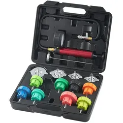 VEVOR 14-teiliges Kühlerkühlmittel-Druckprüfer-Set - Zangen-Set für Kühlsystemtests, inklusive Thermometer und 12 Adapter für hohe Kompatibilität und mühelose Handhabung.