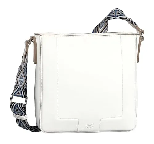 TOM TAILOR Damen Nani Umhängetasche, White - Umhängetasche mit Reißverschluss, 24x6,5x22,5 cm, leicht und stilvoll. Verstellbarer Schulterriemen für optimalen Tragekomfort und minimalistisches Design mit gemustertem Gewebeband.
