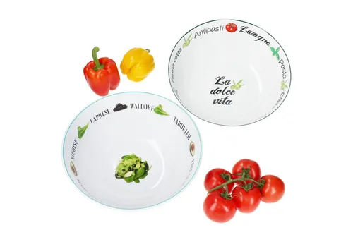 MamboCat Servierschale 2er Set - Servierschalen aus Porzellan für Pasta und Salate, stilvolles Design mit italienischen Motiven, spülmaschinengeeignet und ideal für jeden Anlass.