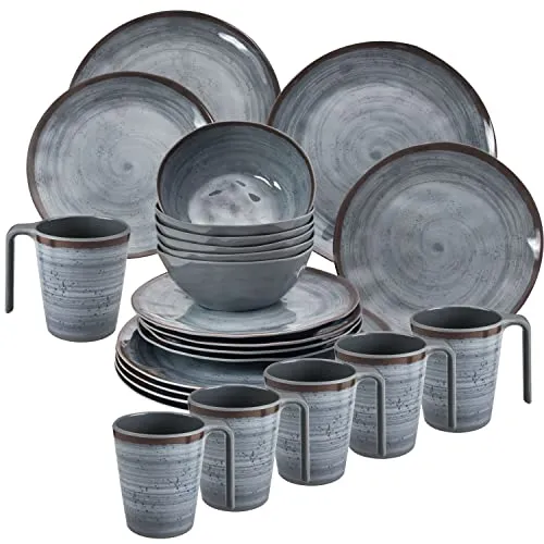 Melamin Camping Geschirr Set für 6 Personen grau 24 Teile in grau von #11