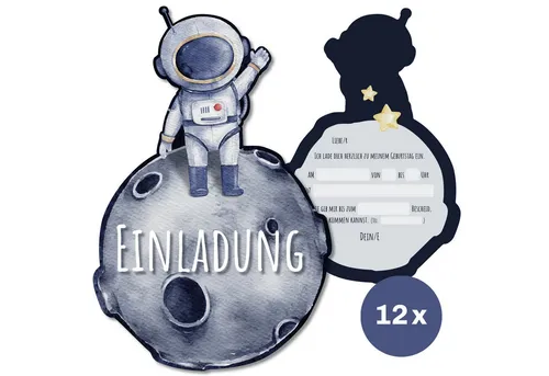 CUPCAKES & KISSES Einladungskarten 12x Astronauten Einladungskarten Kindergeburtstag für Mädchen & Jungen, Astronauten