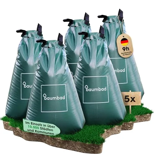 baumbad 5 Premium Bewässerungsbeutel, PVC UV Beständig, Baumsack zur Bewässerung Grün
