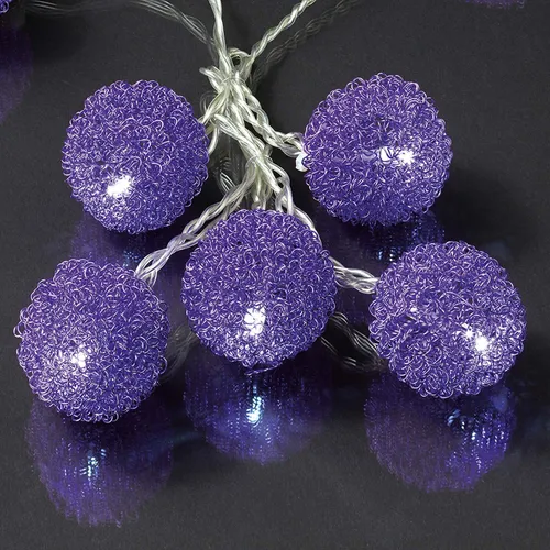 Lichterkette LED Metallbälle lila Deko Innen Indoor Beleuchtung 20 LEDs weiß