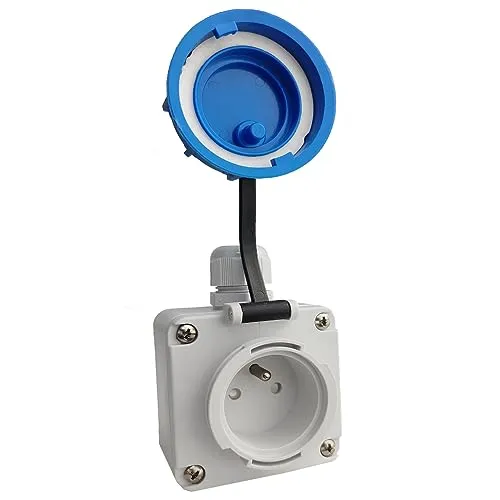 Steckdose 16A 230V 2P+PE mit Deckel, hermetische Industriesteckdose zur Aufputzmontage, Aufputzsteckdose mit Schraubanschluss, wasserdicht IP68 für Innen- und Außenbereich