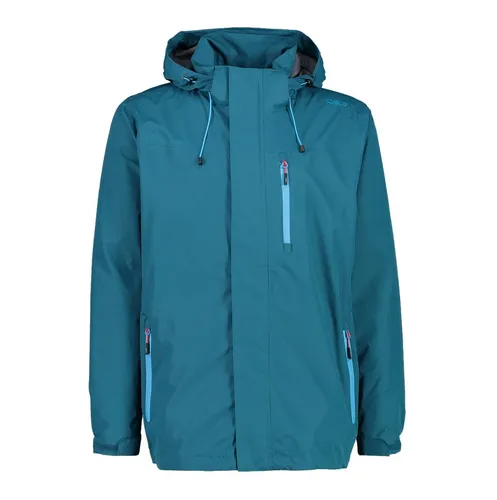 CMP Herrenjacke mit Reißverschluss und Kapuze, Tiefer See, Größe 52 - Funktionsjacke: atmungsaktiv, winddicht und wasserdicht – perfekt für Bergwanderungen und klein verpackbar für unterwegs.