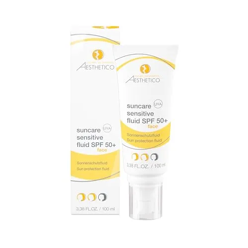 Aesthetico Suncare Sensitive Fluid SPF 50+, 100 ml - Sonnenschutzmittel für Damen, ideal für empfindliche Hauttypen mit Anti-Aging-Effekt, schützt vor Photo-Aging und ist dermatologisch getestet.