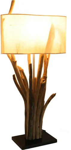 Handgemachte Tischleuchte Trei aus Naturmaterialien - Ethno-Stil Tischlampe, ein einzigartiges handgefertigtes Unikat aus Bali, perfekt für gemütliche Wohnzimmeratmosphäre.