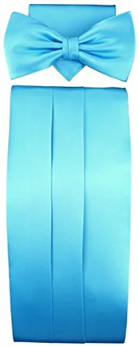 TigerTie Kummerbund + Einstecktuch + Fliege in türkis - 100% reine Seide Schärpe Leibbinde