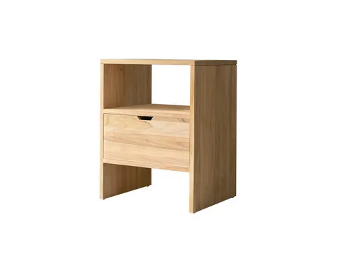 Tikamoon Waschtisch 60 cm aus Teak - Eleganter Waschtisch aus hochwertigem Teakholz mit offener Nische und Schublade. Bietet optimalen Stauraum für Badutensilien. Individuell anpassbar dank unvorbohrter Löcher. Ideal für moderne Badezimmer.
