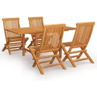 vidaXL 5-tlg. Garten-Essgruppe Massivholz Teak - Ausziehbar mit Schirmloch - Gartenmöbel-Set aus hochwertigem, witterungsbeständigem Teakholz. Ideal für Mahlzeiten im Freien, inklusive ausziehbarem Tisch und klappbaren Stühlen für einfache Lagerung.