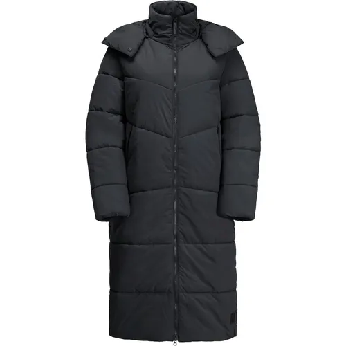 Jack Wolfskin Damen KAROLINGER Long W Coat - Phantom, XXL - Funktionsjacke mit 200g Kunstfaserfüllung, winddicht und stark wasserabweisend. Ideal für kalte Tage mit abnehmbarer Kapuze und praktischen Taschen.