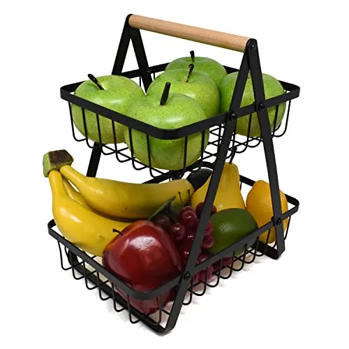joeji's Kitchen 2 Etagen Obstkorb für die Küche- Etagere obst schwarz - Obst und gemüse Etagere
