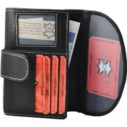 Damenbörse Geldbeutel mit Passbild Fach Leder Farbe schwarz Maße 15,0 x 10,0 cm - Schwarz