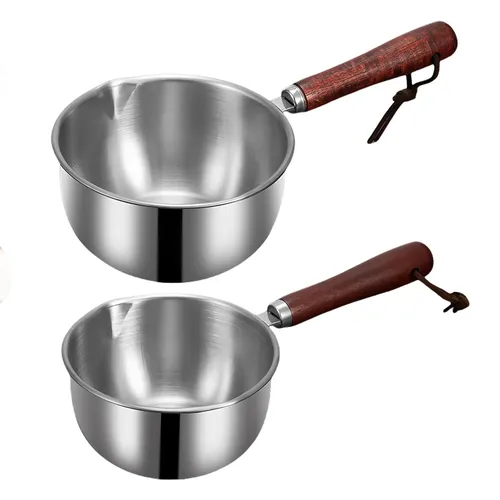 Stück Milchtopf mit Ausgießer: Pfanne Stielkasserolle 304 Edelstahl mit Holzgriff, Milchtopf Induktion Butter Warmer Topf Auflauftopf Ölpfanne Kleiner Topf für Küche Gasherd(300 ml + 400 ml) 2