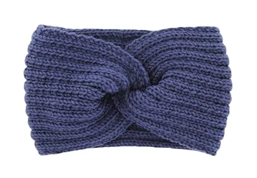 axy Damen Strick Stirnband mit Twist Knoten, Winter Haarband, Headband gestrickt Haarband (Jeansblau)