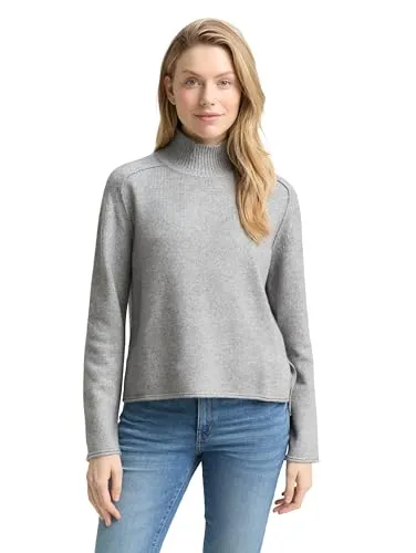 TOM TAILOR Strickpullover mit Stehkragen - Longpullover mit Vokuhila-Schnitt, bietet hohen Tragekomfort und ist ideal für stilvolle Büro-Outfits oder lässige Looks.