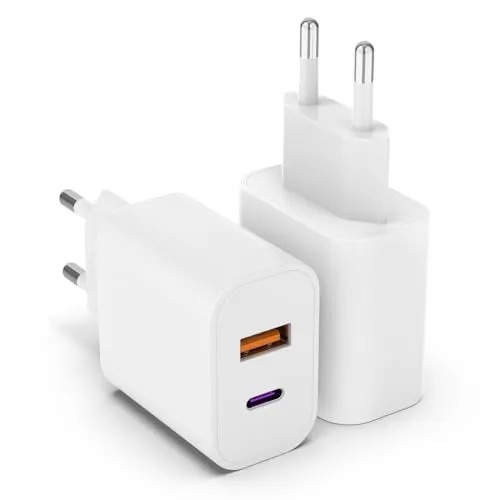 20W USB C Adapter, 2er Pack iPhone ladegerät für iPhone 16 15 14 Plus Pro Max 13 12 11 SE, USB A+C PD 3.0 iPhone schnellladegerät, Ladestecker Power Adapter USB stecker Netzteil(Ohne Ladekabel)