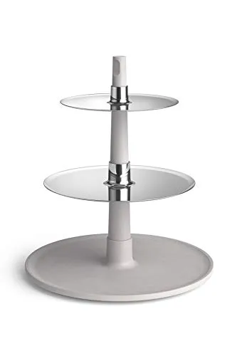 Zack Patore Etagiere mittelgroß, Silber/Grau - Dekoschalen aus glänzendem Edelstahl und Beton, mit großzügiger runder Servierfläche für stilvolle Präsentationen.