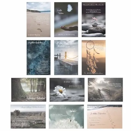 Edition Seidel Set 12 einfühlsame Trauerkarten/Beileidskarten mit Umschlag. Trauerkarte Beileidskarte mit Spruch schreiben (Doppelkarten/Klappkarten mit Briefumschlag