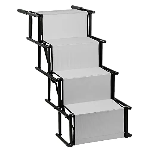 OHMG Hunderampe, Treppen für große und kleine Hunde, Faltbare Hunderampe für Auto, Sofa oder Bett, Rutschfest, Belastbar bis 50 kg (Grau)