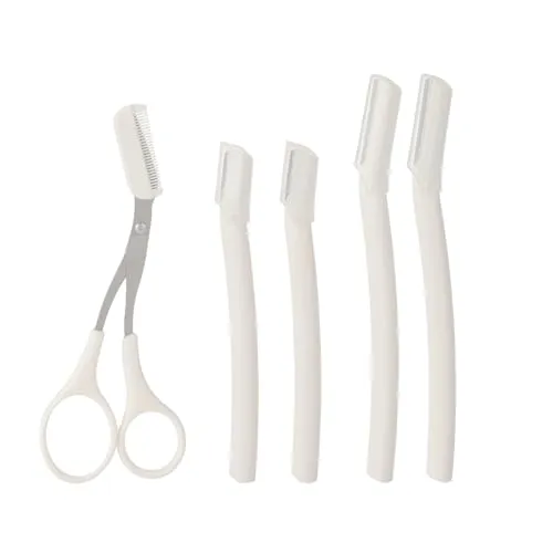 5er-Set Augenbrauenrasierer - Dermaplaning Rasierer - Augenbrauen Rasierer, 2 lange Griffe, 2 kurze Griffe und 1 Augenbrauenschere, Kohlenstoffstahl, für Frauen und Männer