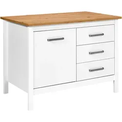 home24 Kücheninsel Piazza Bianco 1T3S, Weiß, Eiche Artisan, Metall, 3 Schublade(n) Schubladen, einzeln stellbar, nur wie online abgebildet bestellbar, 124x91x75 cm, Küchen, Küchenmöbel, Kücheninseln