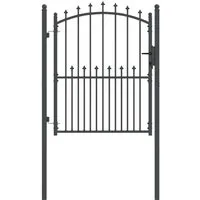 vidaXL Zauntor Grau 150 x 100 cm mit Spitzen aus pulverbeschichtetem Stahl - Modernes Zauntor mit stilvollen Spitzen, ideal für Gärten und Terrassen. Wetterfest und langlebig, bietet es Sicherheit durch robuste Schlösser und einfache Montage mit Pfosten und Scharnieren.