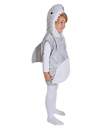 Plüsch Hai Kinderkostüm - 104 Grau - Kostüm für Kinder, niedliches Plüschdesign mit wattiertem Bauch und Haiflosse, ideal für Fasching und Kostüm-Partys.