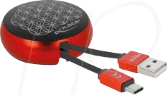 DELOCK 85819 - Sync- & Ladekabel, USB A -> USB C, 0,92m, aufroll, rot