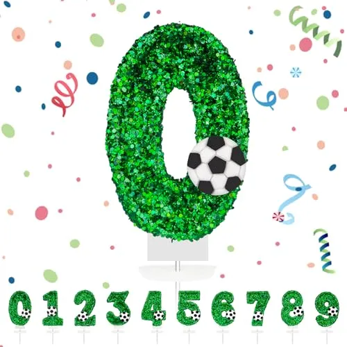 Partyhausy Fußball Geburtstagskerzen Zahl 0, Grün, Kuchen Topper Dekoration, Unparfümiert