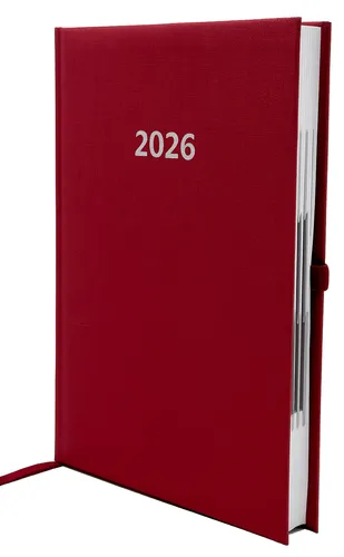 ADINA Buchkalender Chefplaner A5 rot-metallic 2026 - Kalender für optimale Organisation: 1 Tag pro Seite, halbstündliche Einteilung, zahlreiche Zusatzfunktionen und edles Design für den perfekten Überblick.