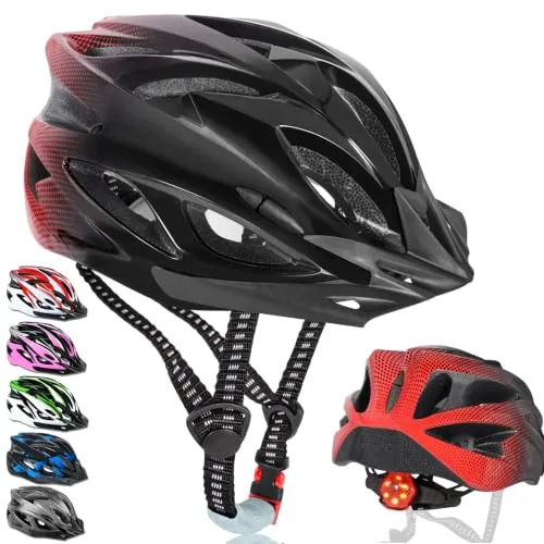 NXPZ Fahrradhelm für Erwachsene mit LED-Beleuchtung, verstellbar und leicht, abnehmbares Visier, 58-62 cm