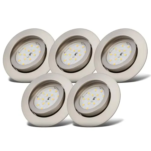 B.K.Licht 5er Set LED Einbaustrahler 230V dimmbar - Einbaugehäuse- & Verkleidungssets, ultra flach mit nur 30mm Einbautiefe und schwenkbaren Spots für flexible Lichtgestaltung.