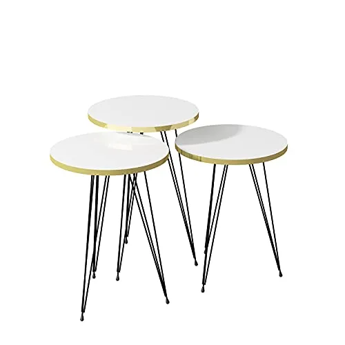 moebel17 Beistelltisch 3er Set rund - Kaffeetisch aus Holz mit Metallgestell - Beistelltische fürs Wohnzimmer, modernes Design und flexible Einsatzmöglichkeiten für jeden Raum. Ideal als Beistelltisch oder Kaffeetisch!