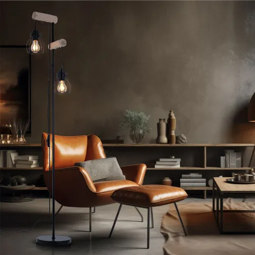 Vintage Stehlampe Holz & Metal, höhenverstellbar im Industrial Design - Stehleuchte im Retro-Stil (38,5x23x150 cm) mit höhenverstellbaren Gitter-Lampenschirmen und 2x E27 Fassungen für individuelle Lichtgestaltung.