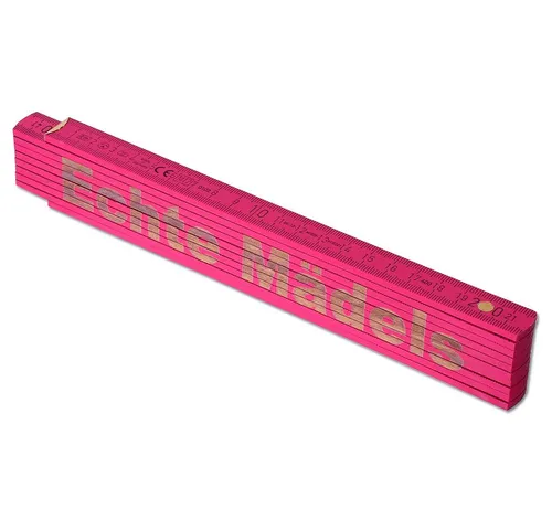 TE-Trend Zollstock Pink 2 Meter Maßstab Gliedermaßstab Gravur Echte Mädels, 90° Rasterung und Winkelmesser