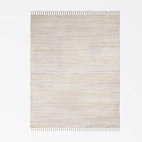 MY-RUG Handgewebter Chindi Fleckerlteppich 80x150 cm aus Baumwolle | Wendeteppich | handgemachter Flickenteppich | flach gewebter Küchenteppich | Teppich aus Naturfaser | Nandini Creme