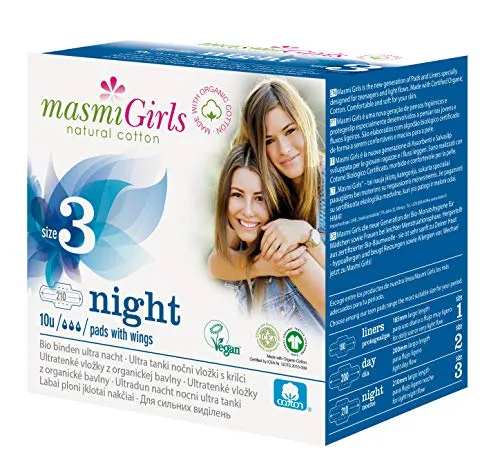 MASMI NATURAL COTTON Bio Binden Ultra Nacht Girls 3, 10 Stück