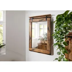 Ausgefallener Holzspiegel aus Mangoholz im Used-Look in beige von Massivholzmöbel24