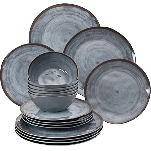 Melamin Camping Geschirr Set für 6 Personen grau 18 Teile in grau von #11