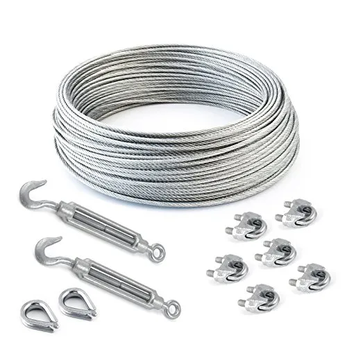 25m DRAHTSEIL SET 8mm 6x19+FC + 6 x SEILKLEMMEN 8mm DIN 741 + 2 x SPANNSCHLOSS M8 HAKEN - ÖSE + 2 x Kausche 8mm verzinkt Stahlseil Forstseil Windenseil Seil Draht Stahl Drahtseilklemmen Drahtseil Drahtseilklemme Klemme Anschlagseil Spannschlösser Spannschloß Seilspanner Spanner