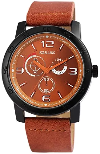 Excellanc Herren-Uhr Kunstleder Armband Dornschließe Analog Quarz 2900093 (braun)