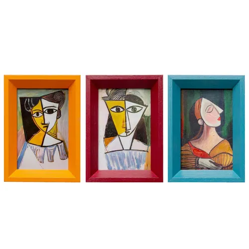 Gerahmtes Bild Wandbild 3er Set Abstraktes Motiv Mehrfarbig Kare Design