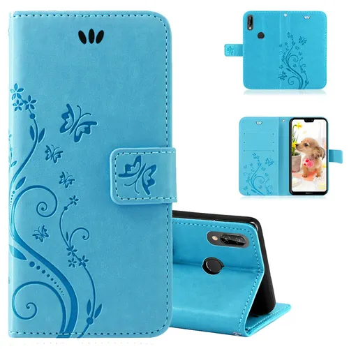 Handy Tasche Huawei P20 Lite Handyhülle Schutz Flip Cover Buch Case Etui Blau