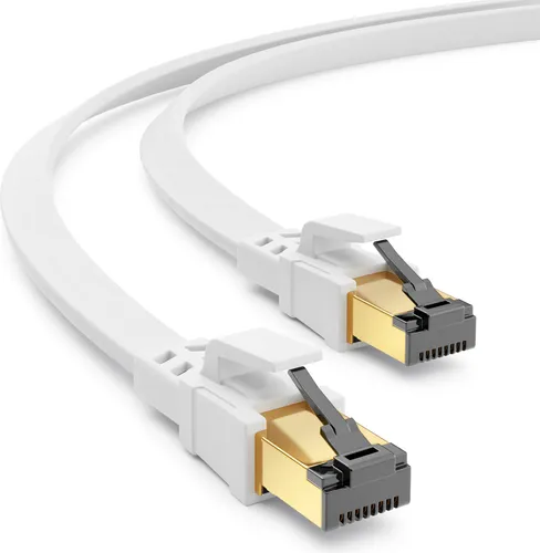 deleyCON 3,0m CAT8.1 Flaches LAN Kabel Netzwerkkabel Kupferleiter 40 Gbit 2000 MHz Patchkabel Gigabit Ethernet Cable RJ45 Stecker LAN DSL CAT.8 Kabel - Weiß