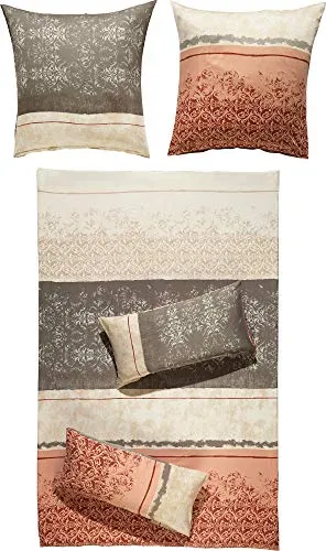 Erwin Müller Mako-Satin Bettwäsche Set, 2-teilig, Grafik in rot-kiesel-beige - Bettwäsche-Sets aus 100% Baumwolle, mit hochwertigem Marken-Reißverschluss und pflegeleicht bei 60°C, ideal für stilvolles Schlafzimmerdesign.
